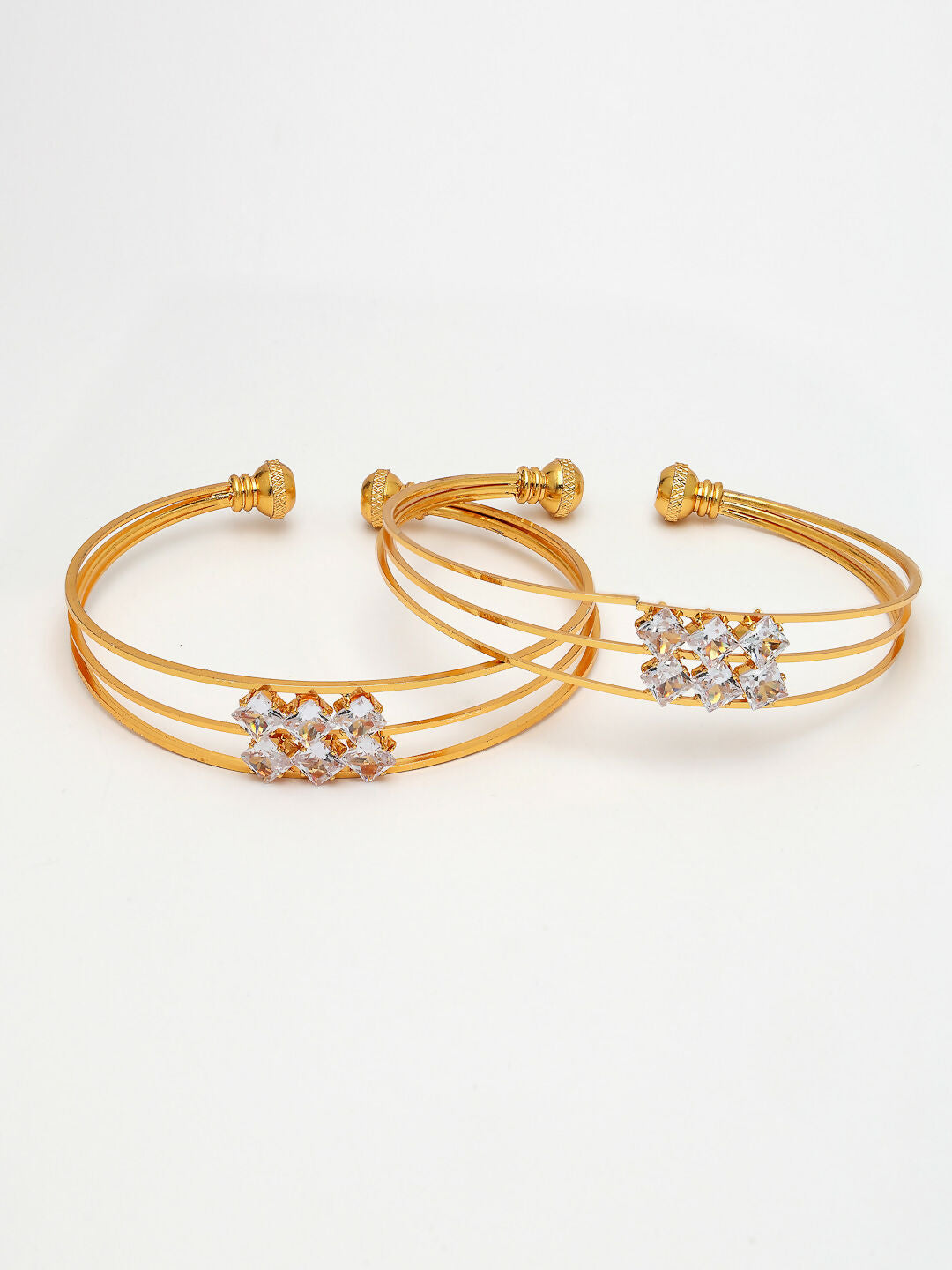 NVR Women's Set of 2 Gold-Polished CZ Stone-Studded Adjustable Bangles - Distacart