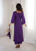 Thumbnail for Teeya Creation Womens New Trending Purple Color Natural Crepe With Real Mirror Lace Work Kurta Set - Dista