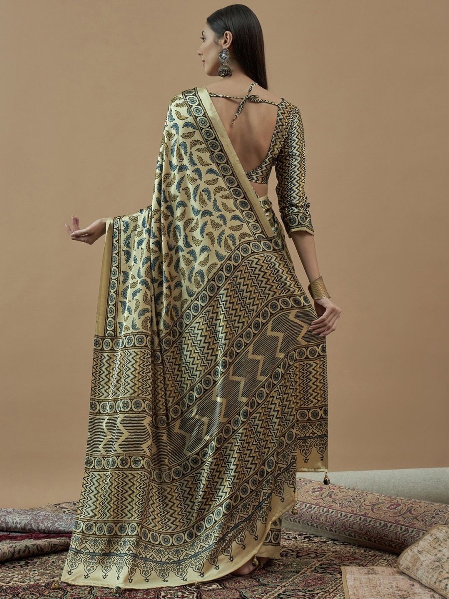 Anouk Bagh Poly Crepe Block Print Saree