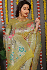 Thumbnail for Jyoti Fashion Women's Mehndi Banarasi Silk Zari Woven Saree with Blouse - Distacart