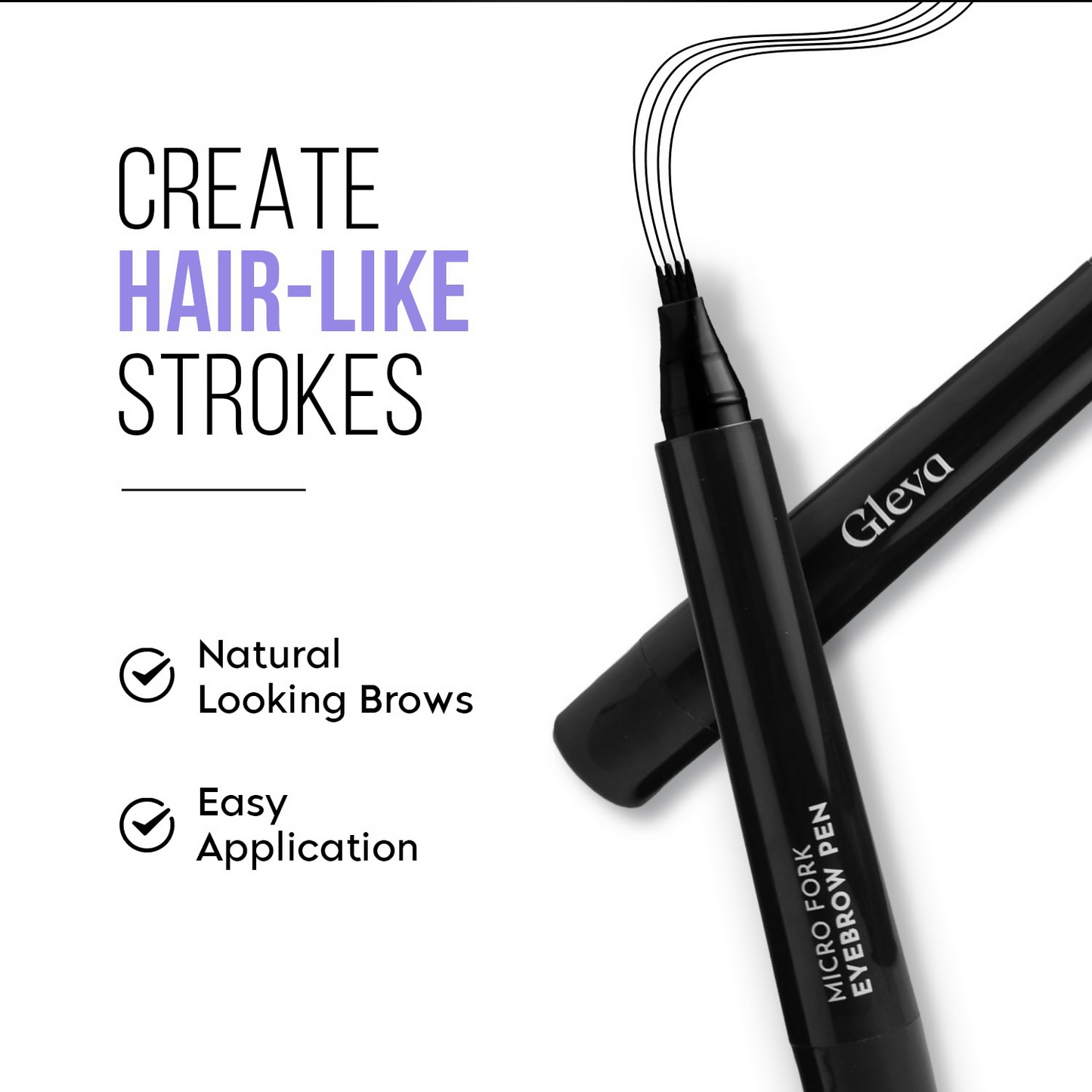 Gleva Eyebrow Pen with 4 Micro-Fork Tip Applicator - Black - Distacart