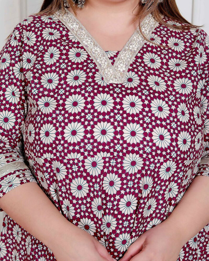 Miravan Plus Size Women'S Cream Embroidered Cotton Anarkali Kurta  - Distacart