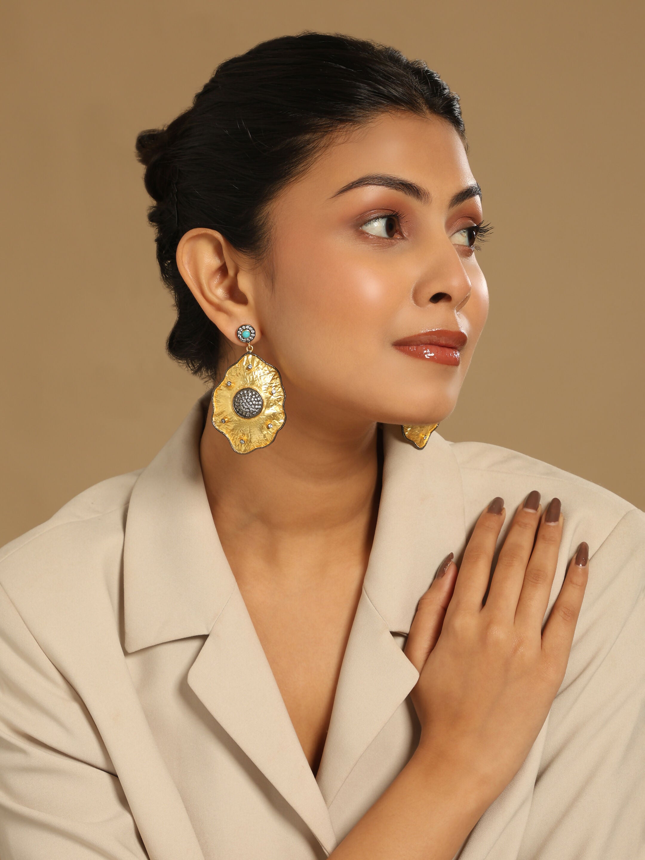 Nuyug 18k Gold-Plated American Diamond Studded Anti Tarnish Contemporary Dangler Earrings