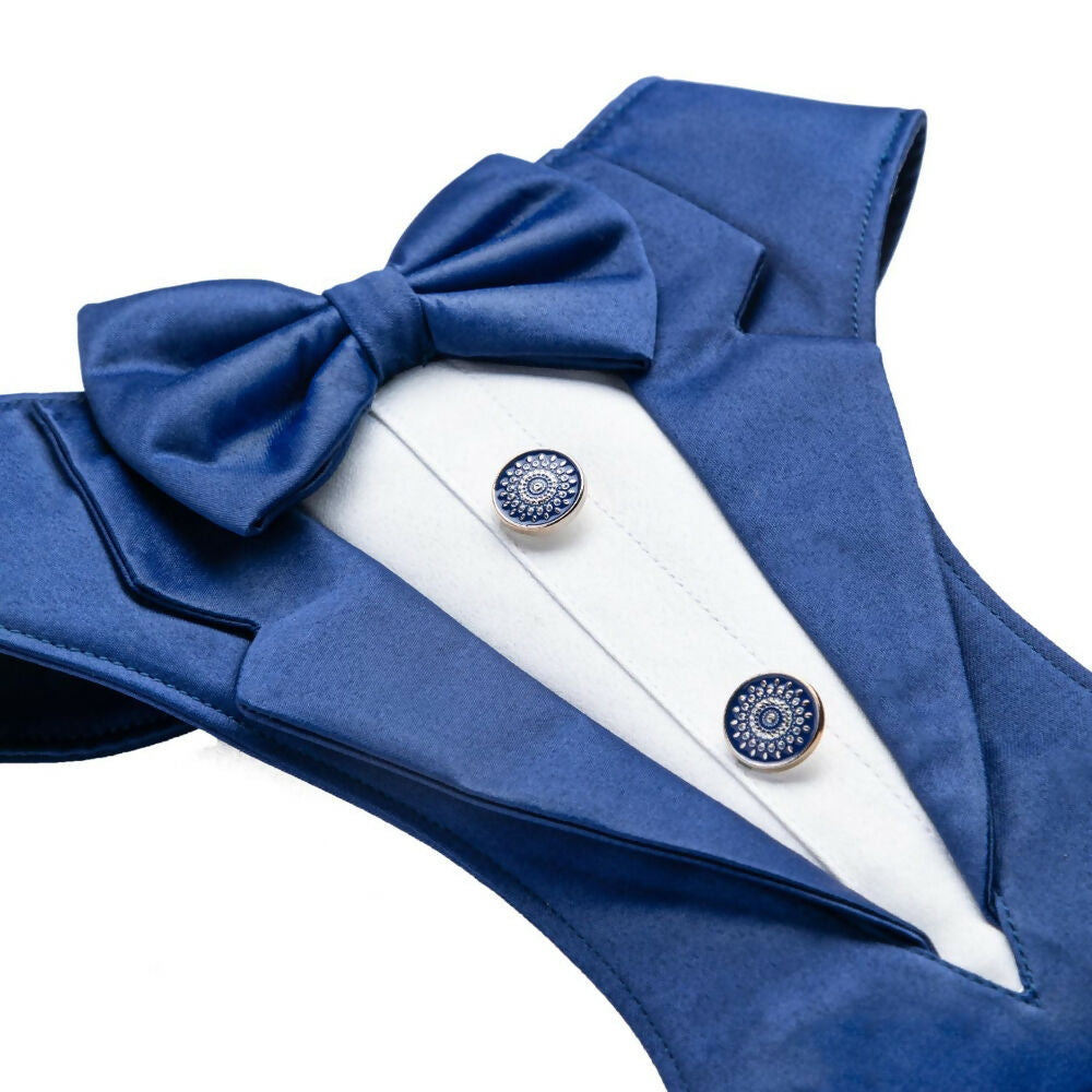 Waggety Tuxedo Dog Harness - Stylish Blue & White Design, Adjustable Fit, Durable Fabric, Elegant Pet Harness for Dogs - Dista