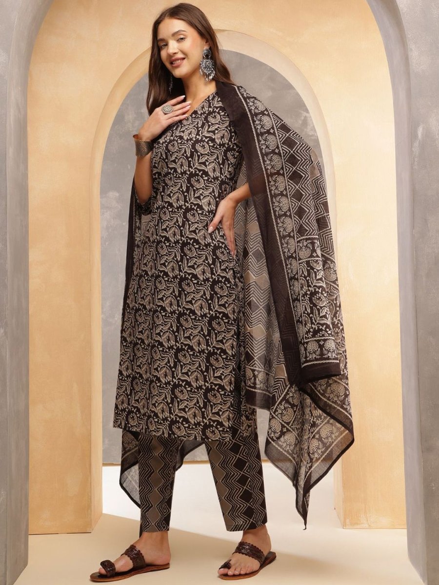 Anouk Women Ethnic Motifs Printed Regular Pure Cotton Kurta with Trousers & With Dupatta