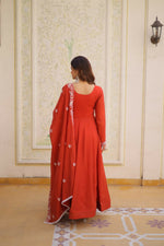 Thumbnail for Teeya Creation Womens New Fancy Mul Chanderi With Embroidered Work Gown Set - Dista