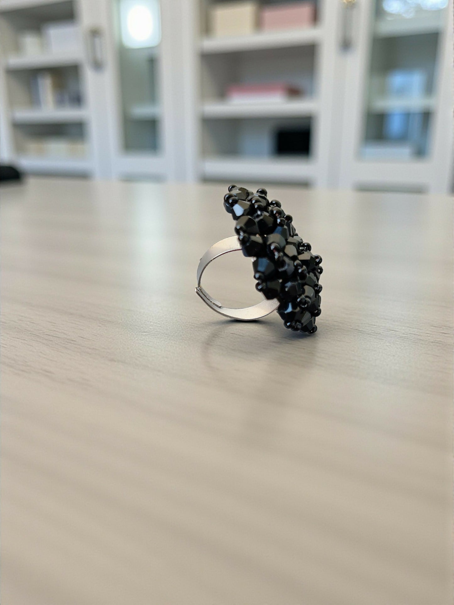 Inhanns Rang-E-Roshan Adjustable Ring – Handmade Crystal Statement Ring - Black - Distacart