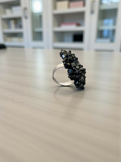 Inhanns Rang-E-Roshan Adjustable Ring – Handmade Crystal Statement Ring - Black - Distacart