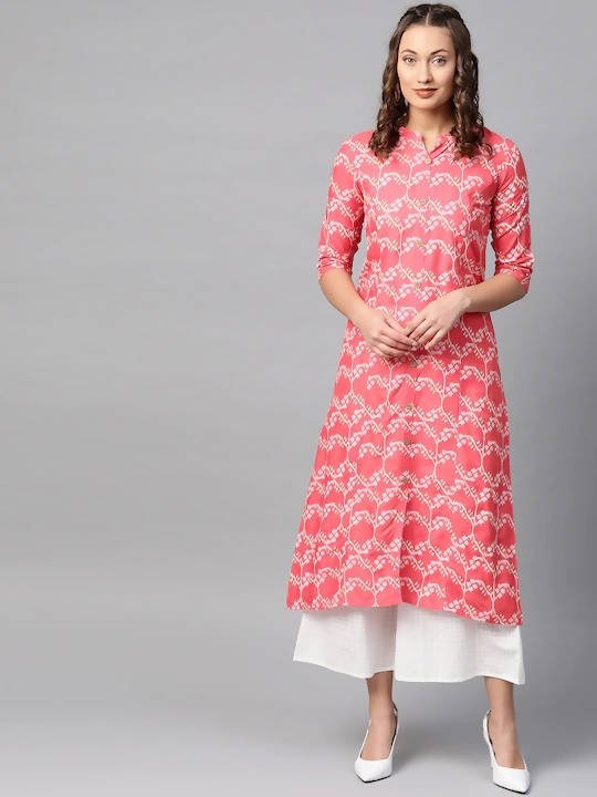 Anubhutee Coral Pink & White Printed Kurta with Palazzos - Distacart
