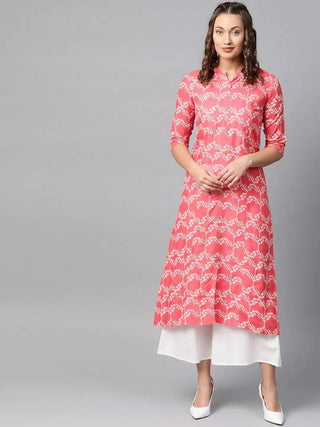 Anubhutee Coral Pink & White Printed Kurta with Palazzos - Distacart