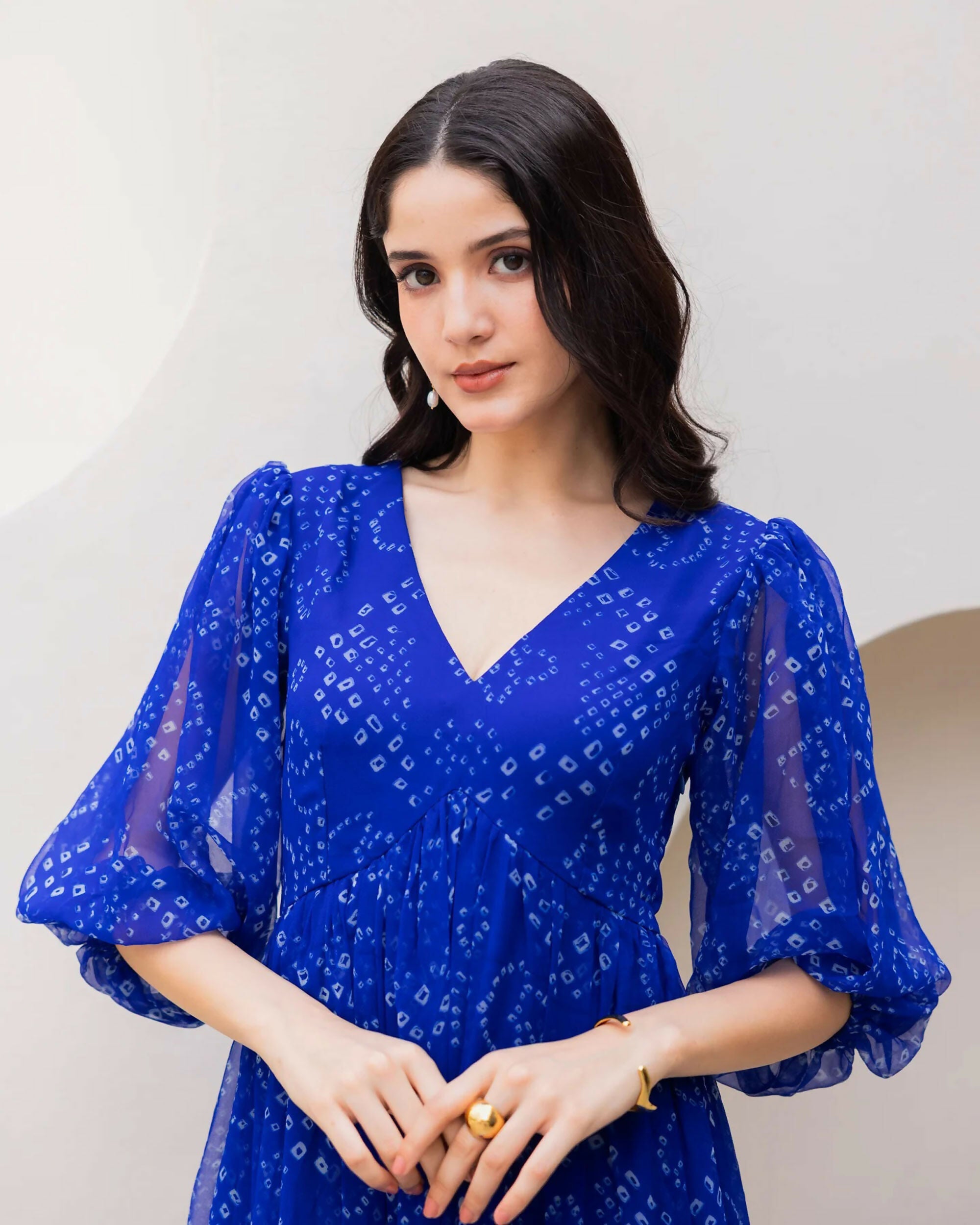 Aayaa Designer crape hand work Multi indo western - Blue