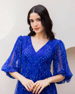 Thumbnail for Aayaa Designer crape hand work Multi indo western - Blue