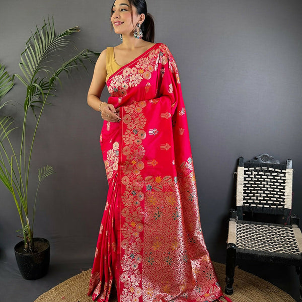 Joban Fashion Meenakari Pink Woven Soft Silk Saree - Distacart