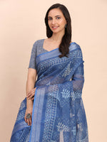 Thumbnail for Astita Linen Cotton Indigo Blue Saree