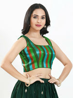 Thumbnail for Joban Fashion Green Multi Brocade Padded Blouse With Square Neck Sleeveless
