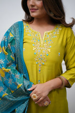 Thumbnail for The52 Lemon Beautiful Embroidered Viscose Chanderi Fabric Straight Kurta Pant with Dupatta Set - Distacart
