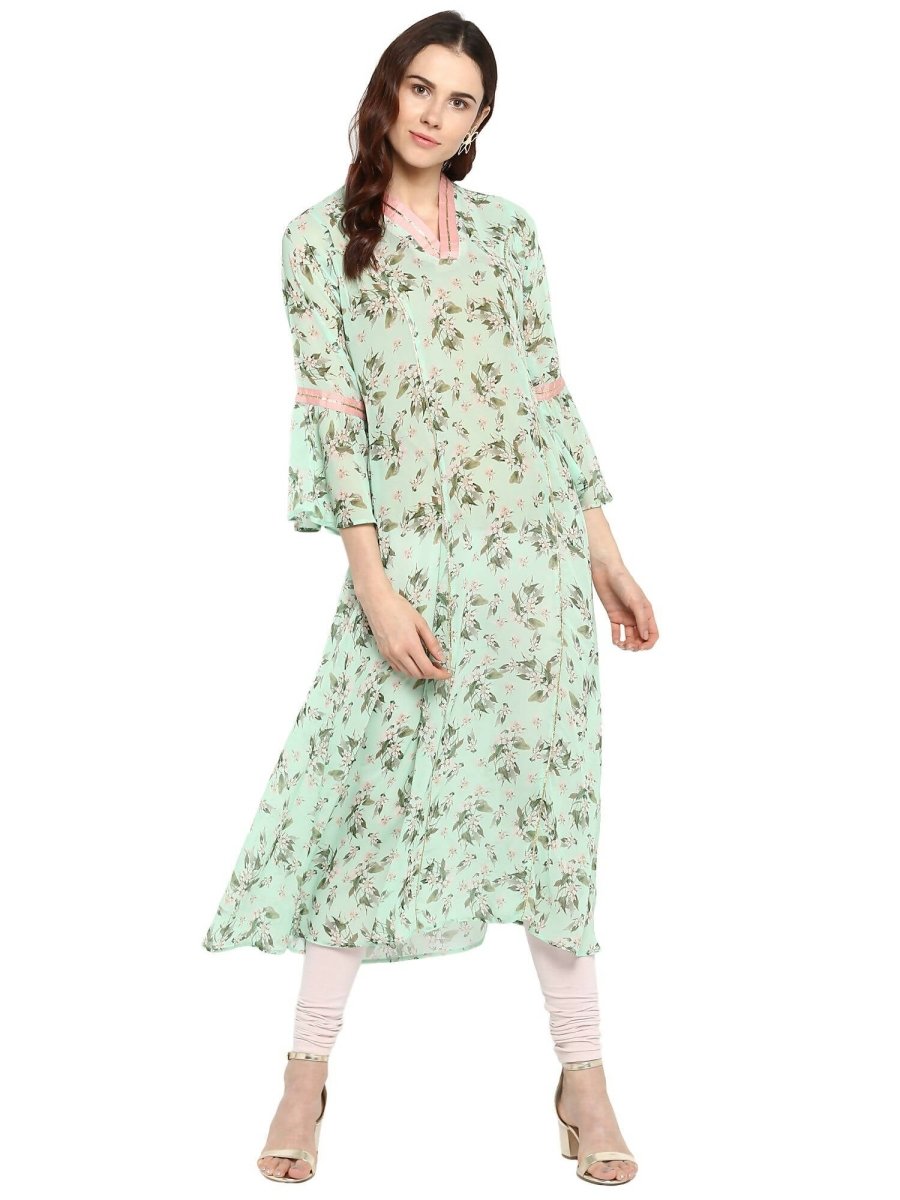 Ahalyaa Women's Yellow Geogette Digital Print Kurta - Distacart