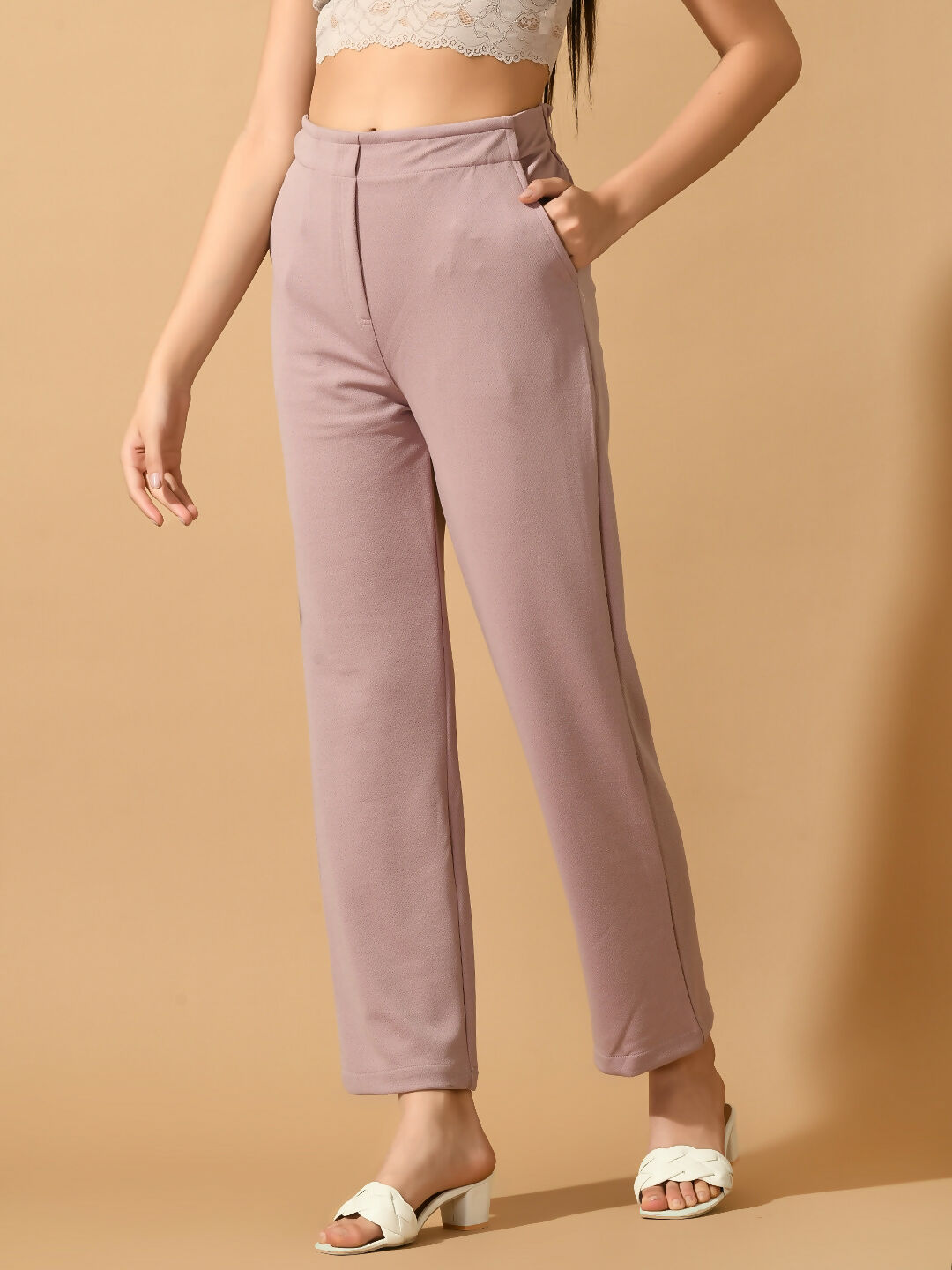 Myshka Women's Lavender Straight Fit Party Trouser - Distacart