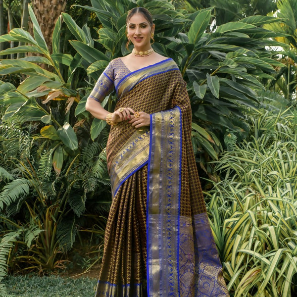 Jyoti Fashion Women's Coffee Kanjivaram Silk Zari Woven Saree with Blouse - Distacart