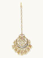 Thumbnail for Nuyug 22K Gold-Plated Pearls & Pink Kundan Studded Statement Maang Tikka Head Jewellery