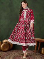 Thumbnail for Sangria Embroidered Pure Cotton Kurta & Trouser With Dupatta