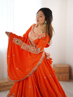 Thumbnail for Joban Fashion orange Lehenga Crepe silk Coding Dori with Sequence with Rivet Moti