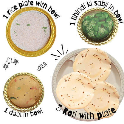 The Small Wonderland Annapurna Thali Pretend Play Set -Roti,Daal ,Rice ,bhindi ki sabji - Indian Food Inspired Pretend Play toys - Distacart