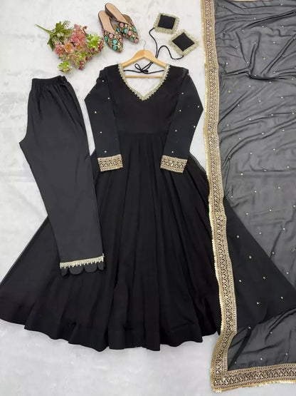 Teeya Creation Black Georgette Anarkali Suit Set - Dista