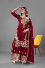 Thumbnail for Teeya Creation Red Color Faux georgette Embroidery Work Sharara Set