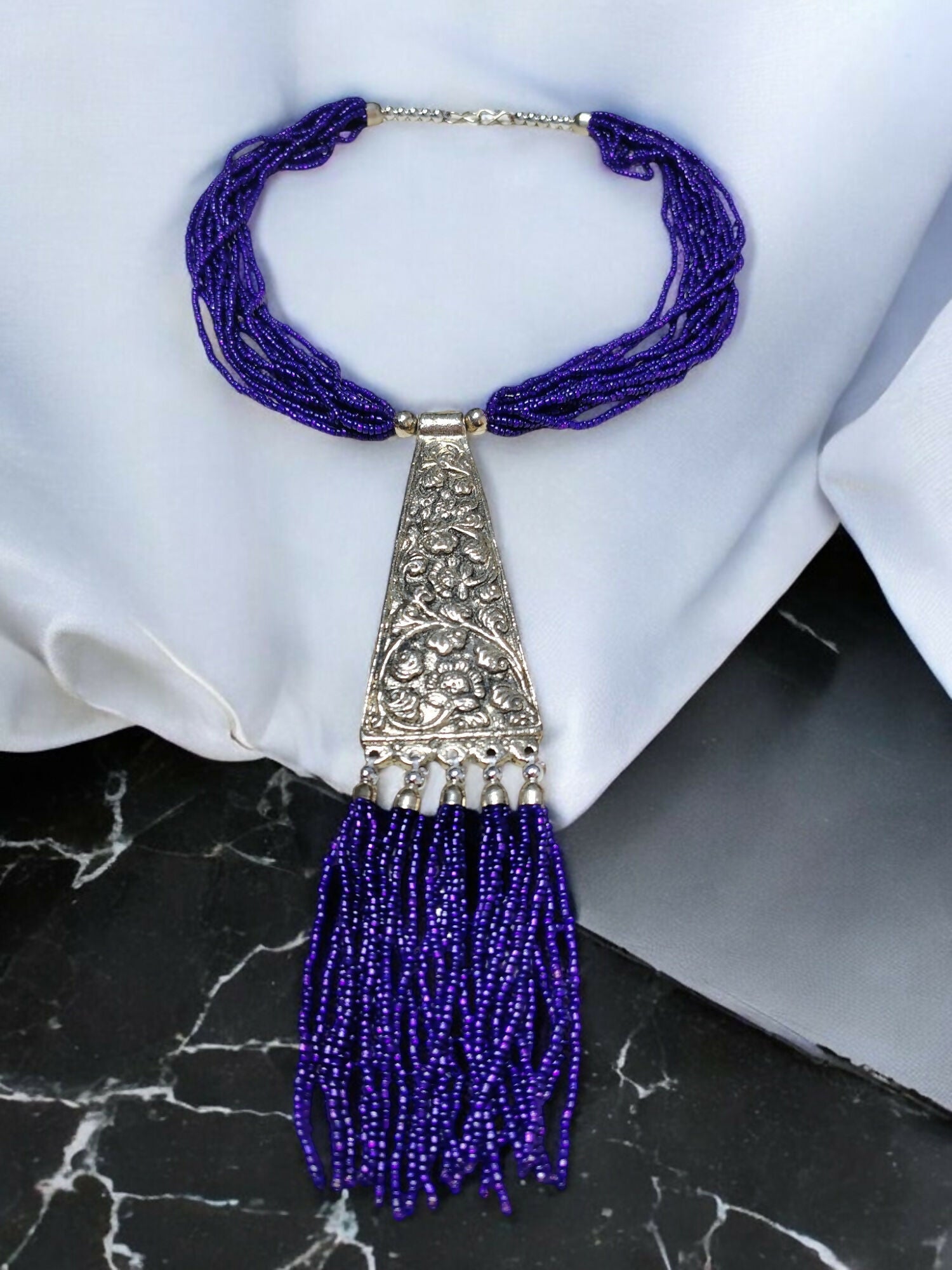 Inhanns Day-To-Dinner Tie Shaped Oxidized Black Metal Multi-Layered Long Only Necklace - Dark Prule Necklace - Distacart