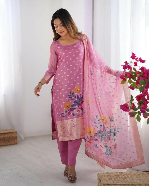 Joban Fashion Baby Pink Kurta set with Pant Chanderi Thread with Sequins work