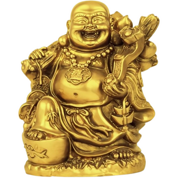 Tied Ribbons Decorative Good Plated Luck Laughing Buddha Idol Statue Showpiece - Dista