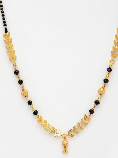 NVR Women's Short Mangalsutra Designs Gold-Polished & Black Beaded Mangalsutra - Distacart