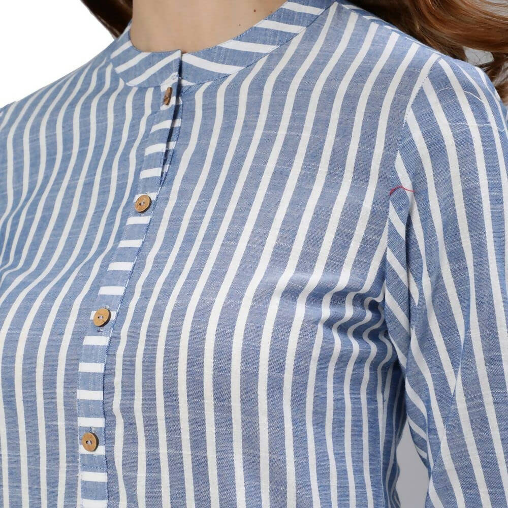 Anubhutee Women's Cotton Striped Regular Blue Kurta Set - Distacart