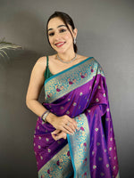 Thumbnail for Joban Fashion Purple Intricate Motifs Soft Silk Banarasi Saree - Dista