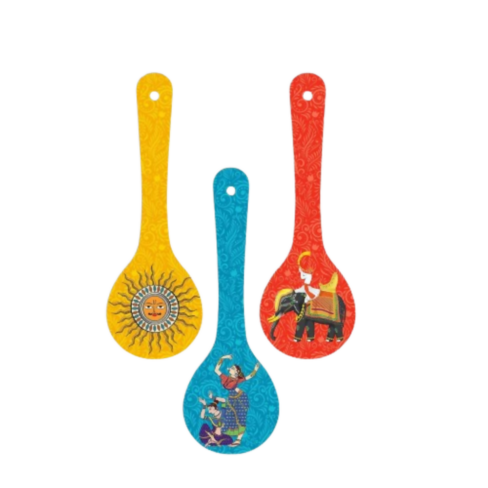 Artvibes Dancing Women Elephant & Sun Traditional Indian Folk Art Decorative MDF Wooden Wall Art - Dista