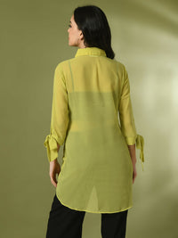 Thumbnail for Myshka Women's Yellow Solid Georgette Longline Party Sheer Tunic - Distacart