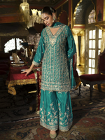 Thumbnail for Anaita Sky-Blue Heavy Chinon Readymade Palazzo Suit with Heavy Embroidery Work - Distacart