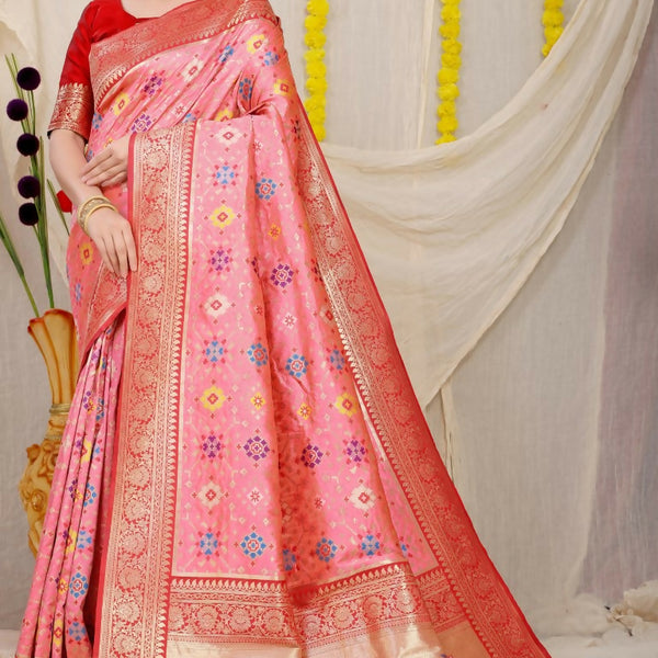 Jyoti Fashion Women's Baby Pink Patola Silk Zari Woven Saree with Blouse - Distacart