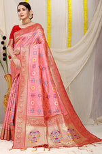 Thumbnail for Jyoti Fashion Women's Baby Pink Patola Silk Zari Woven Saree with Blouse - Distacart