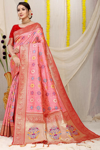 Jyoti Fashion Women's Baby Pink Patola Silk Zari Woven Saree with Blouse - Distacart