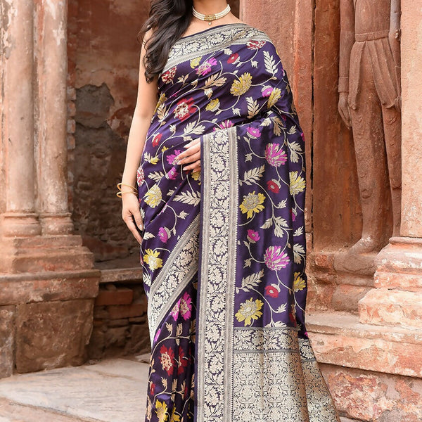 Joban Fashion Plum Purple Pure Katan Pure Handloom Banarasi Silk Saree