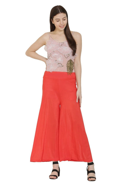 Asmaani Red Color Lycra Fabric Flared Palazzo