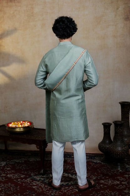 Falling Raw Silk Olive Green Kalika Kurta Set By Hilo Design - Distacart
