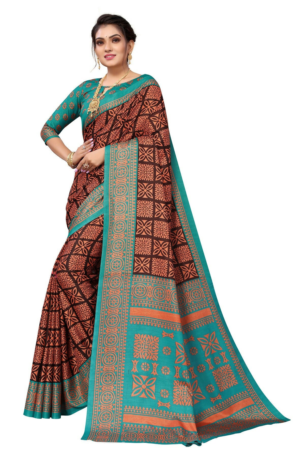 Vamika Brown Printed Art Silk Saree - Distacart