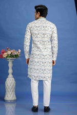 Thumbnail for Raivat Ethnic Cotton Embroidery Kurta Pajama In Blue Colour - Dista