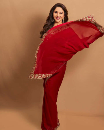 Teeya Creation New Trendy Stylish Party Wear Silk Saree-Red - Dista