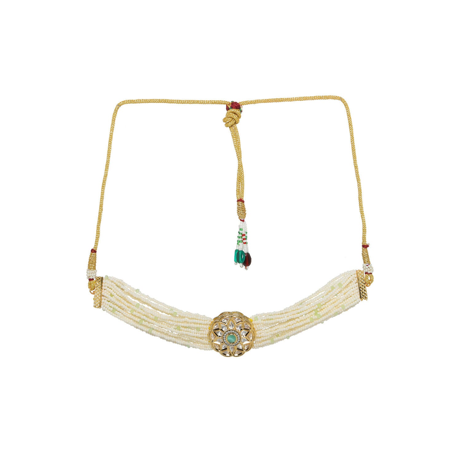 Pearl and Kundan Choker with Intricate Flower Design (White) - Ruby Raang - Distacart