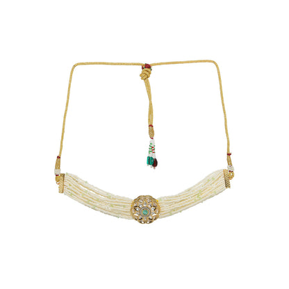 Pearl and Kundan Choker with Intricate Flower Design (White) - Ruby Raang - Distacart