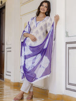 Thumbnail for Anouk White Floral Printed Pure Cotton Lace Straight Kurta with Trousers & Dupatta